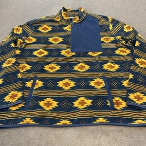 Duluth Trading Co Sweatshirt Mens 2XL Blue Aztec Fleece Quarter Zip Pullover